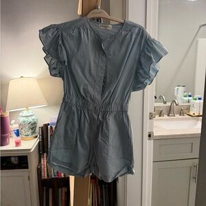 Light Blue Ruffle Sleeve Romper